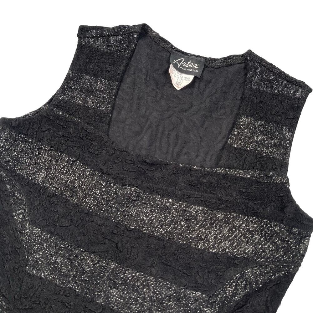 Artex Fashions Top S Black Silver Metallic Textured Square Neck Goth Whimsigoth